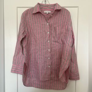 Banana Republic linen oversized Pink and Gray Striped Shirt
